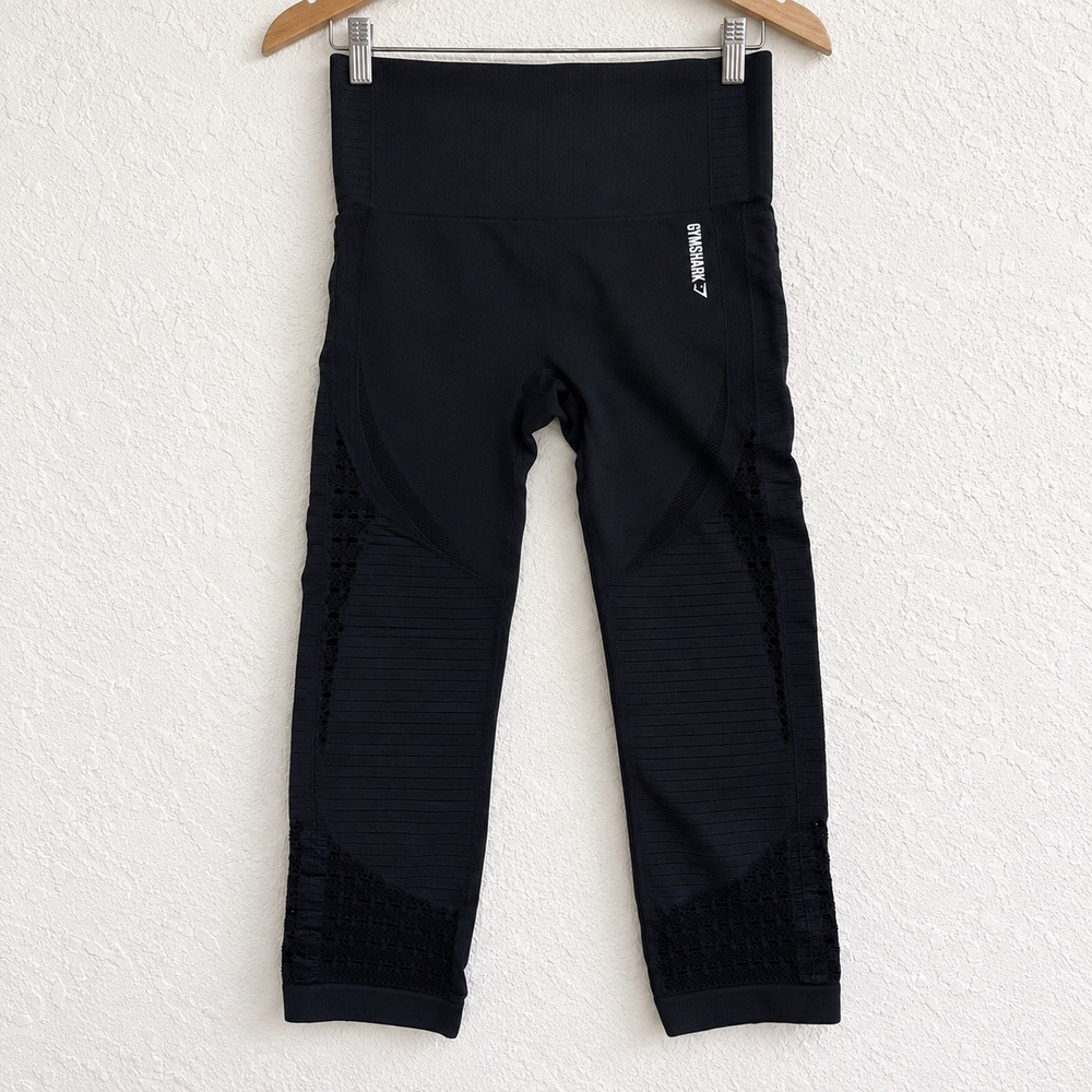 Gymshark Energy+ Seamless Cropped Leggings Black High Waist Mesh Small  Workout